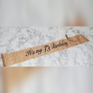 It's My 13th Birthday‎ Rose Gold Glitter, Fabric Sash, Rhinestone Tiara Crown